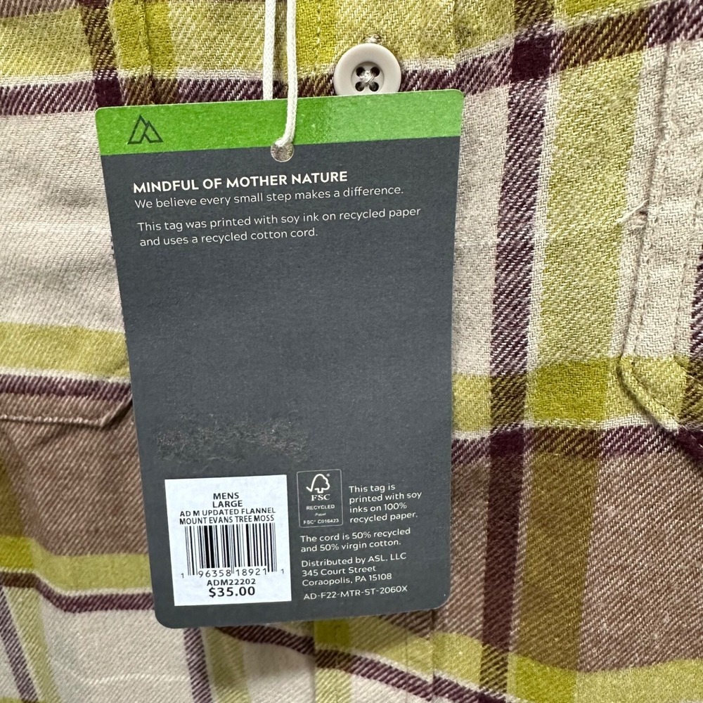 Alpine Design Mens Size L Flannel Long Sleeve Button Down Shirt Tree Moss NWT - Picture 6 of 6